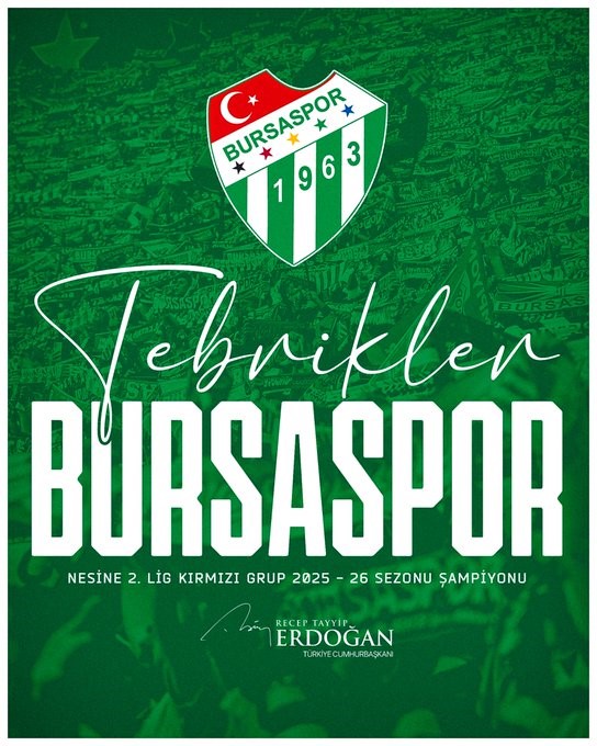 Cumhurbaşkanı Erdoğan’dan Bursaspor’a tebrik mesajı
