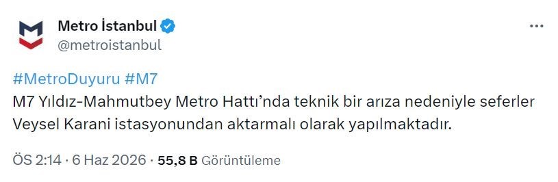 M7 Metro Hattı’nda arıza: Vatandaşlar tünelde yürüdü
