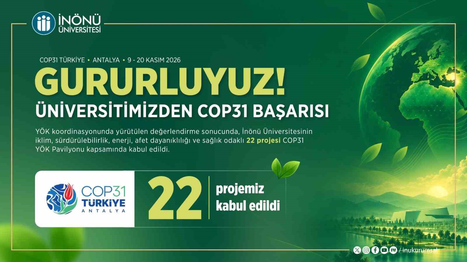 İnönü Üniversitesi COP31’e 22 proje ile katılım başarısı gösterdi
